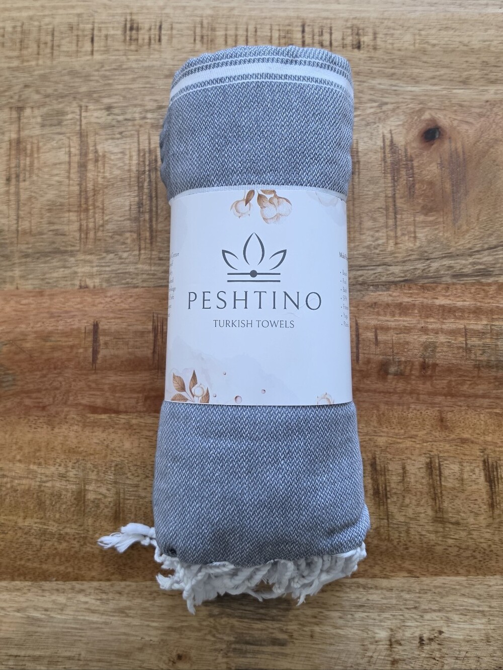 Peshtino Turkish Beach & Travel Towel  Anthracite Grey Lightweight Pestemal